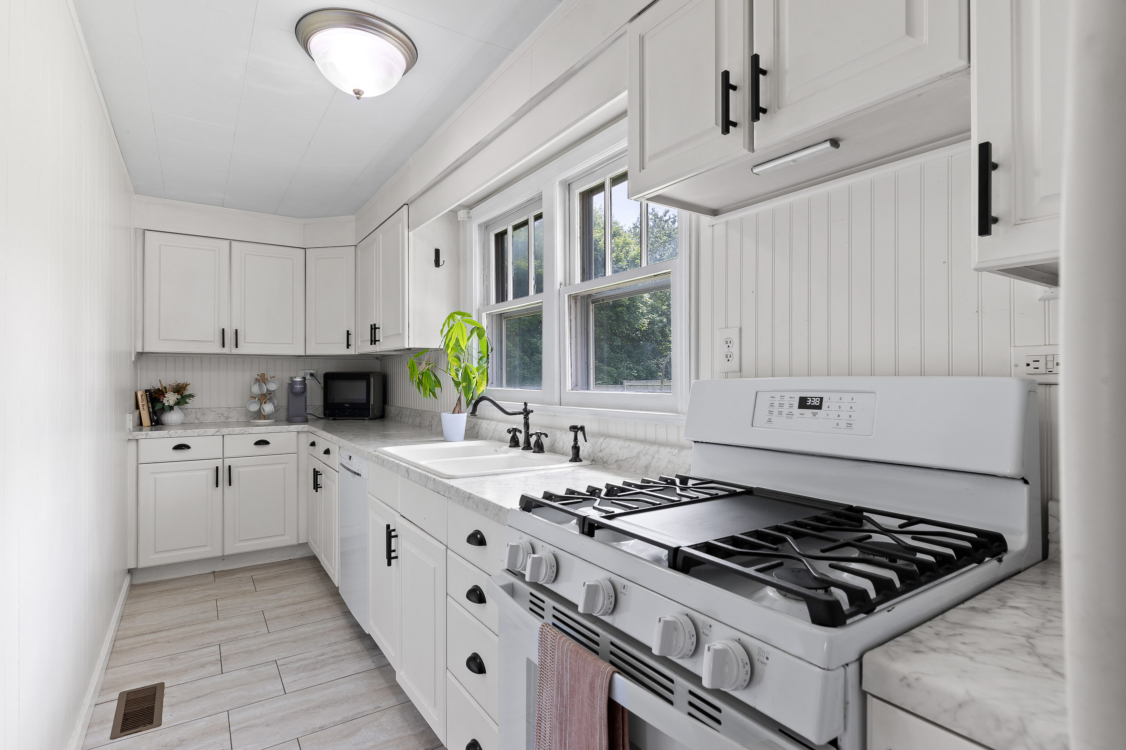 Modern kitchen with marble countertops